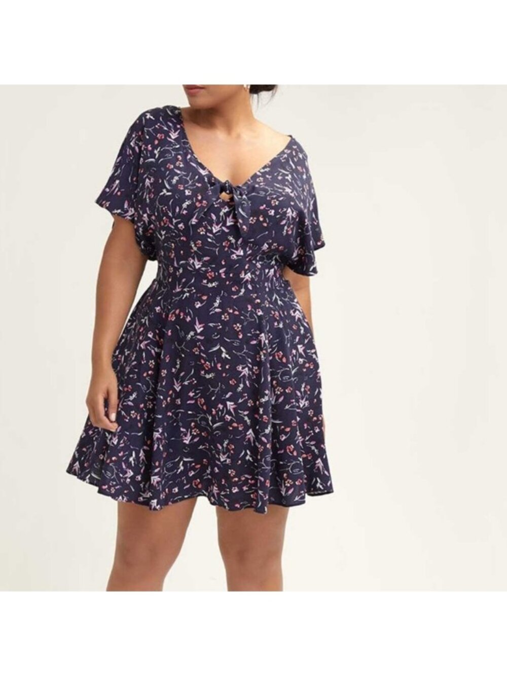 Penningtons Fit & Flare Blue Floral Ruffle Dress V-Neck Casual Summer Sundress